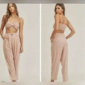 Mable NWT Women's Pink Linen blend pants, size small. Cinched waist, cuffed